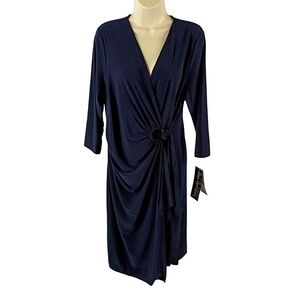 Nina Leonard Deep Navy Wrap Style Dress